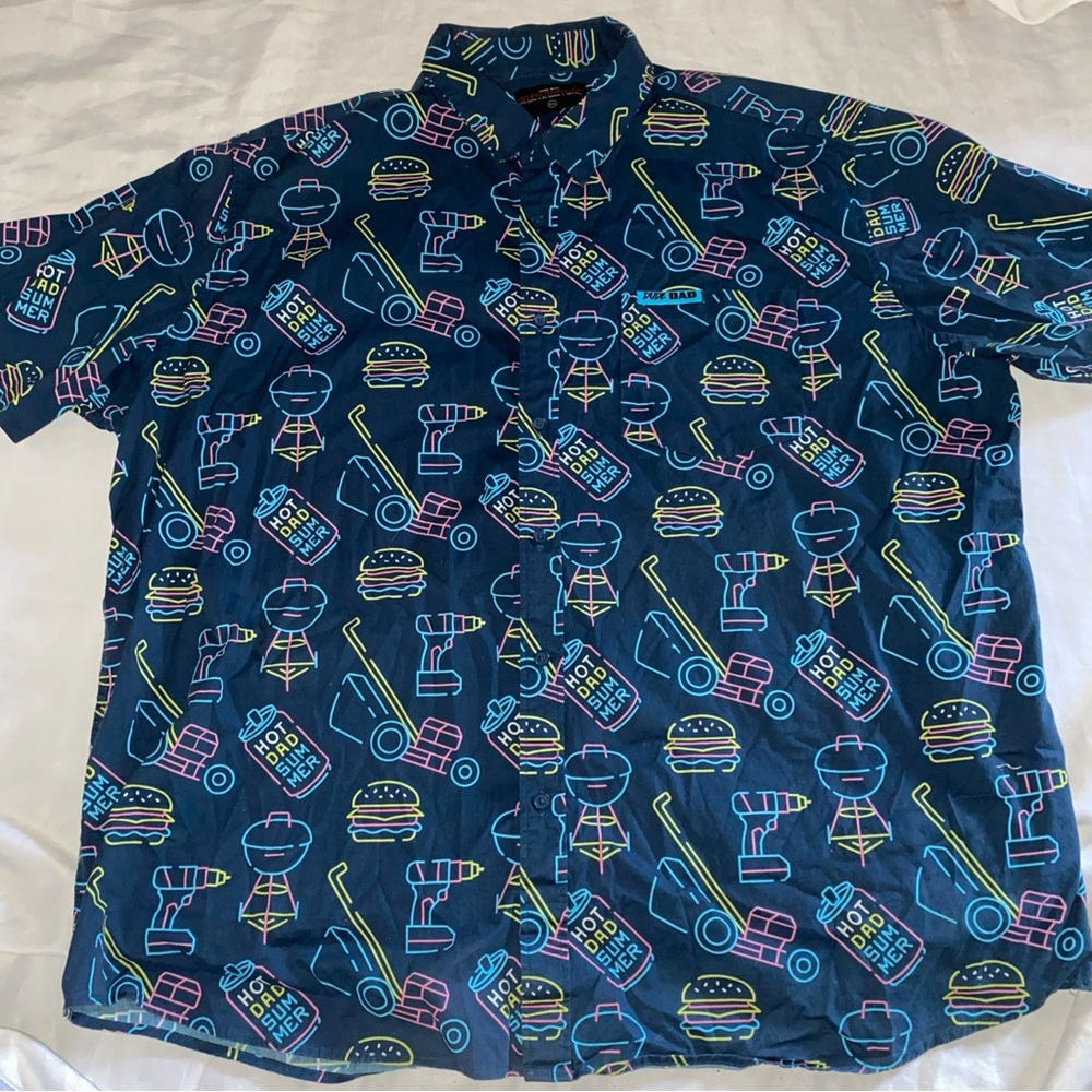 Dude Dad Shirt Mens 2XL Blue Graphic Short Sleeve Button Up Hot Dad Technology